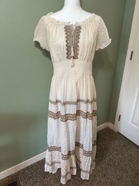 Me 2 Magic 100% Cotton Tiered  Boho Peasant Maxi Dress 2X